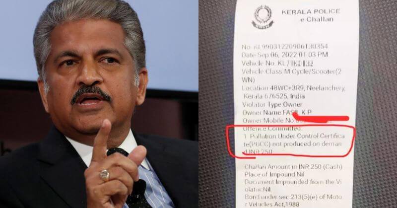 Anand Mahindra Reacts PUC Challan for Electric Vehicle