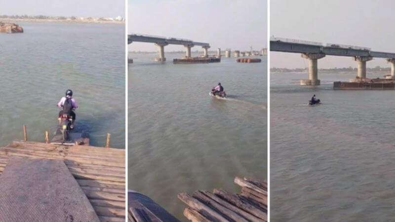 Motorcyclist Riding In A River