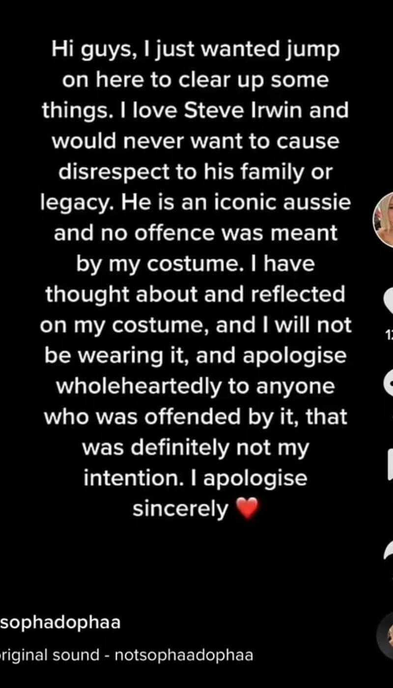 Sophia Begg Apologize Statement