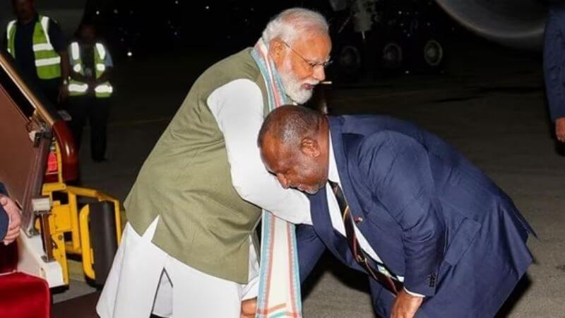 James Marape Touches PM Modi Feet