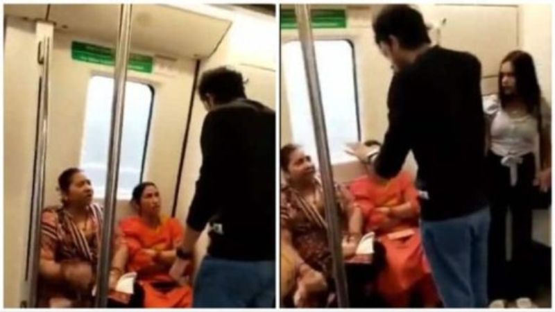 delhi metro couple fight with Women