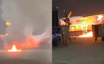 SpiceJet Q400 Aircraft Catches Fire