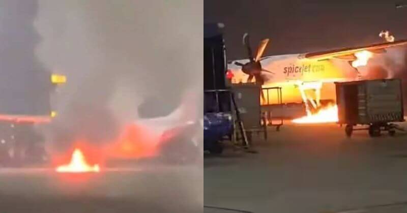 SpiceJet Q400 Aircraft Catches Fire