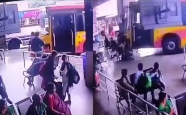Andhra Pradesh State Bus Overshoots Platform