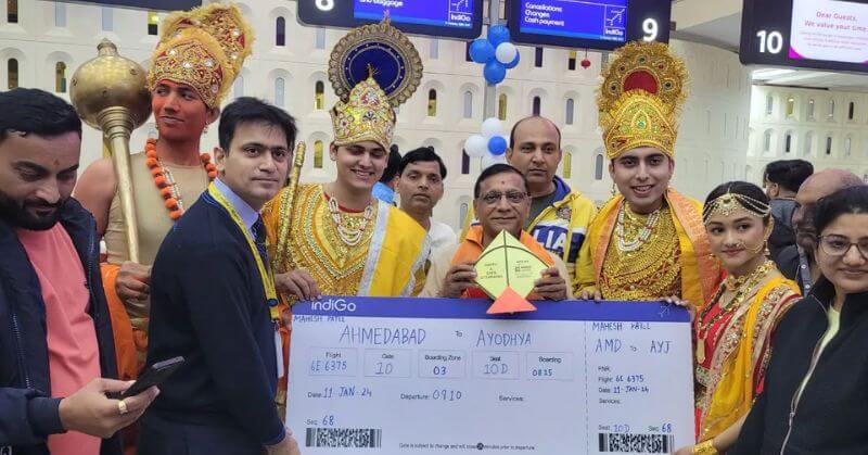 Passengers Dressed Ram Hanuman First Ayodhya Ahmedabad Flight