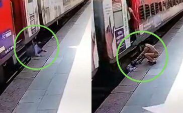 Constable Saves A Man To Board Moving Train