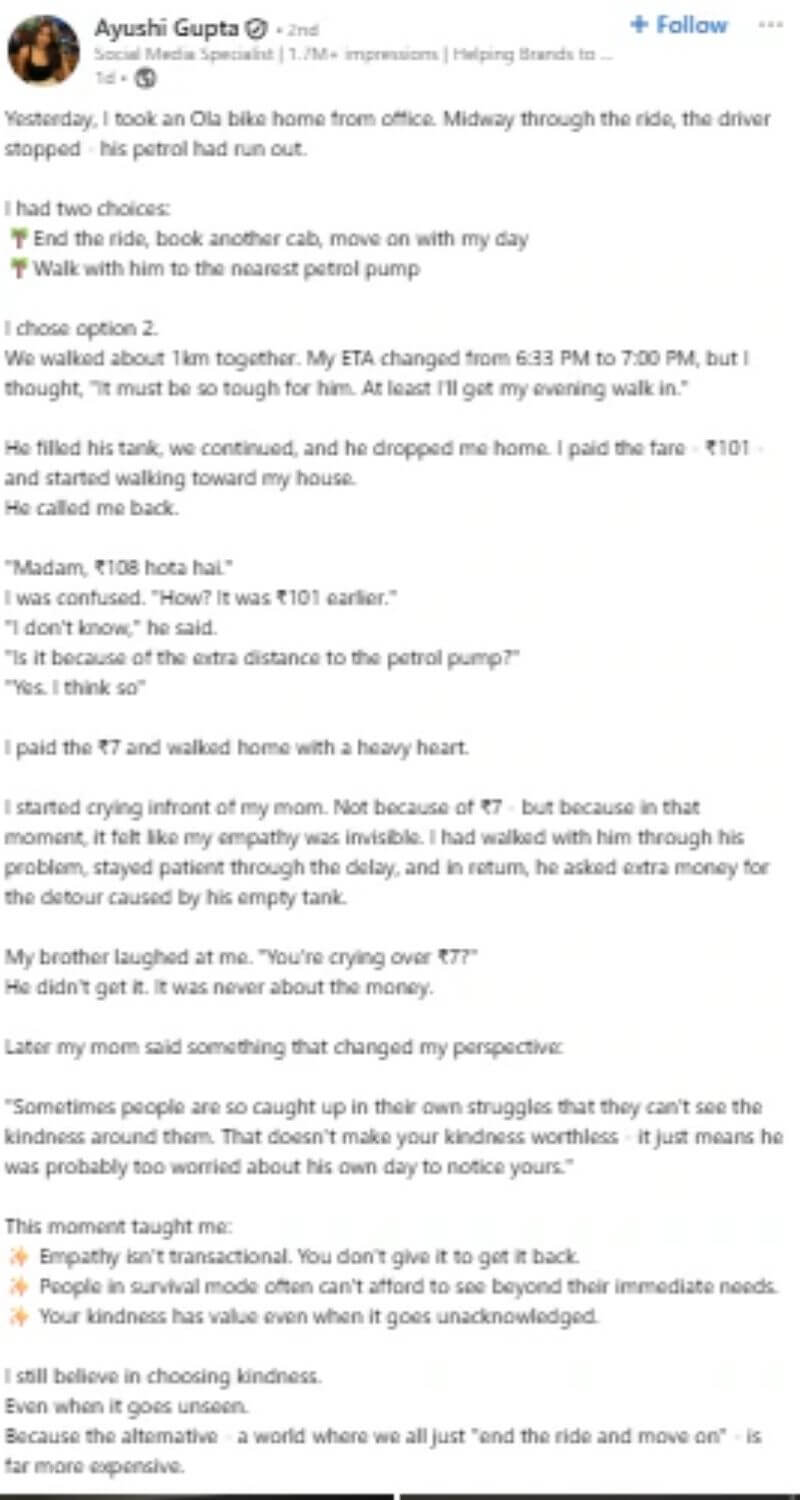 Ayushi Gupta Kindness Ola