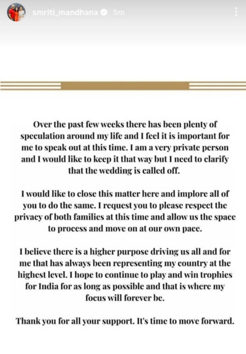 Smriti Mandhana Wedding Called Off Post