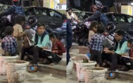 Man Teaching Homeless Kids On Delhi Footpath