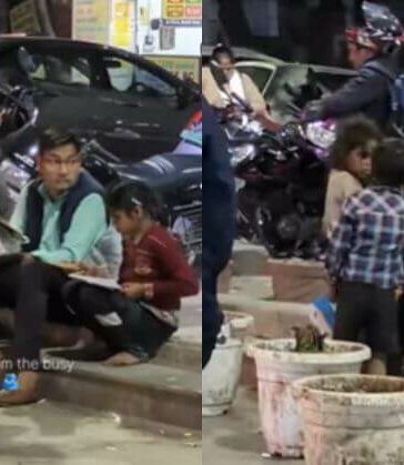 Man Teaching Homeless Kids On Delhi Footpath