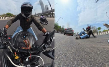 Biker Thumbs Up After Accident