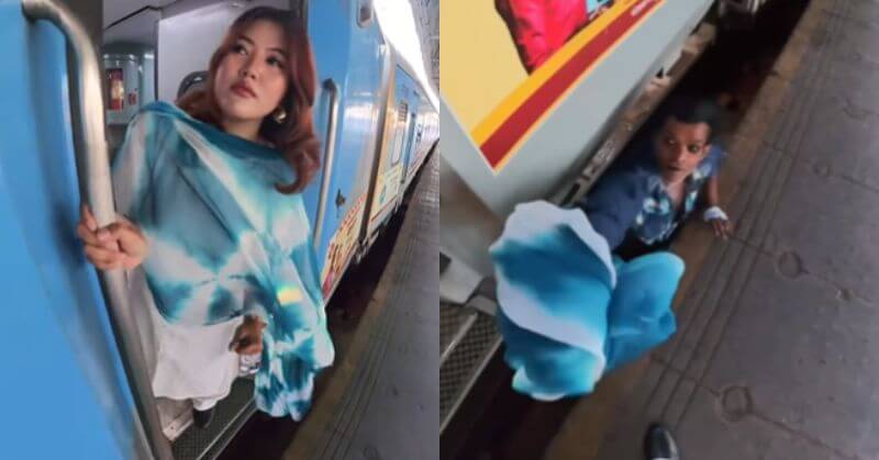 Indian Man Jumps Railway Track Retrieve Indonesian Woman Dupatta