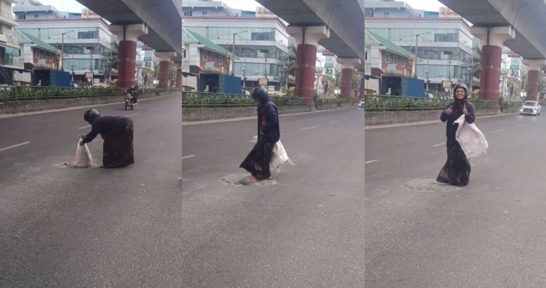 Bengaluru Woman Fixes Pothole Viral Video