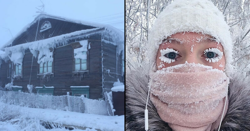 Villager and town freezing in the cold at Oymyakon