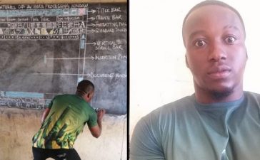 Teacher in Ghana draws MS word on blackboard