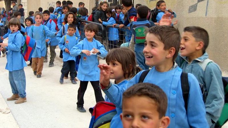 The school uniform in Syria was changed from the dull khaki to brighter colors