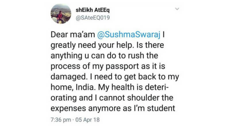 Student Approaches Sushma Swaraj On Twitter