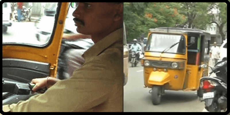 Auto driver Karuppusamy and his auto rickshaw