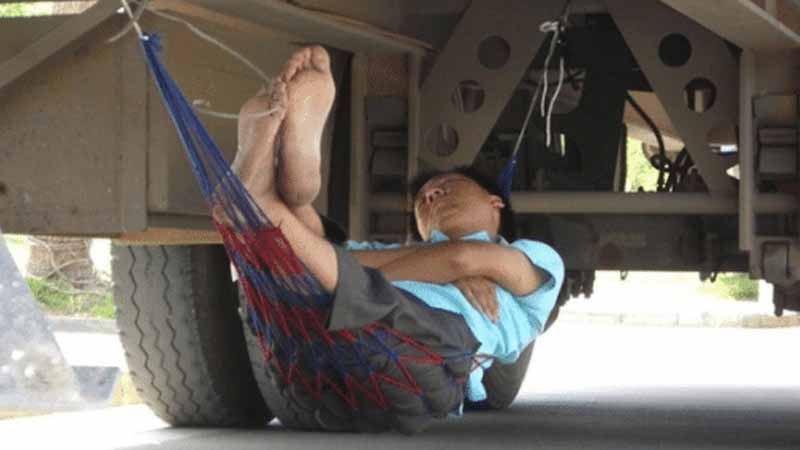 Sleeping under the truck